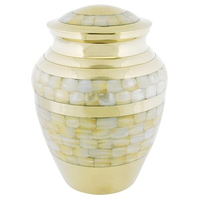 U - Mother of Pearl Double Band Brass Urn